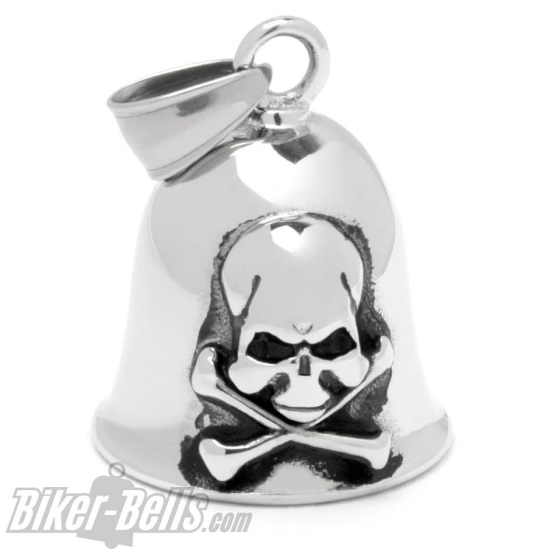 Totenkopf Biker-Bell aus Edelstahl Skull Cross Bones Motorrad Glücksglocke